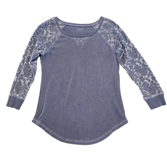 Mudd Lace Raglan Sleeve Top Womens M Purple Boho Acid Wash Burnout 90s Y2K - Picture 2 of 14